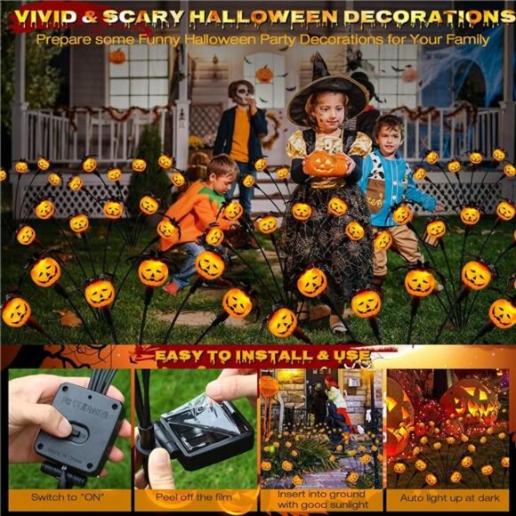 Halloween Decorations Outdoor 2 Pack Solar Lights, 12 LED Scary Pumpkin Swaying - Picture 6 of 7